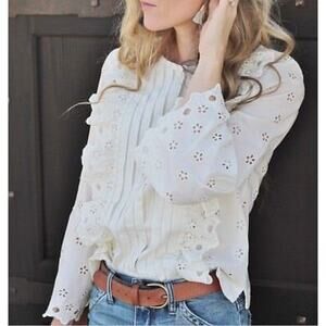 J. Crew Women's Sz: 2 Ruffle Front Bell Sleeve Top Off White / Ivory G8370